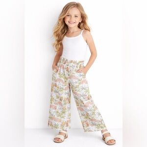 Janie and Jack Cabana Print Wide Leg Pants Girls Size 6 Tropical Cotton Lined